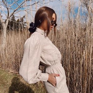 WEWOREWHAT LINEN UTILITY BELT JUMPSUIT NUDE / S